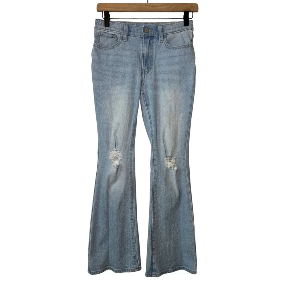 Old Navy Girls High Rise Flare Distressed Denim Jeans Size 12 Blue Casual